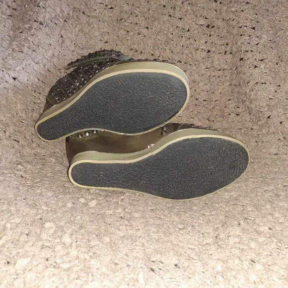 ASH-Blondie Studded HiddenWedge Sneaker-Dark Green Leather-Skulls-Sz37-Excellent - Picture 8 of 8